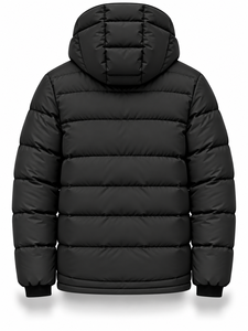 Men's Black Hooded Puffer <b>Jacket</b> Waterproof Quick Dry Windproof Zipper Closure Polyester Wadding Winter <b>Smart</b> Casual Coat - Product Image 2