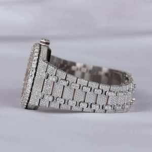 Reloj de Lujo para Negocios Shanghai, Totalmente Adornado con Moissanita, Cuarzo, Acero Inoxidable, Esfera Esqueleto Púrpura de 16mm, Cristal de Zafiro, Resistente al Agua - Product Image 2