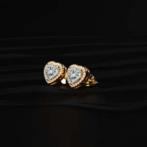 Heart Cut Moissanite Halo Stud <b>Earrings</b> 2 TCW Colorless VVS 14K Gold 1 Carat Heart Solitaire Screw <b>Back</b> Handmade Jewelry Gift - Product Image 3