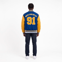 Veste universitaire unisexe de qualité supérieure, bleu et jaune, avec lettrage brodé, style preppy, col rabattu, coupe classique, automne/hiver