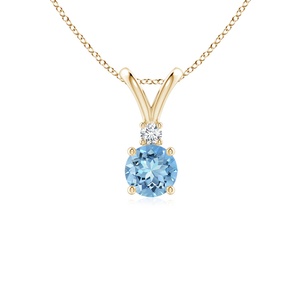 Pendentif solitaire V-Bale en or véritable 14 carats avec certificat IGI, aquamarine ronde et diamant, chaîne à maillons tendance 2026 pour femme - Product Image 1