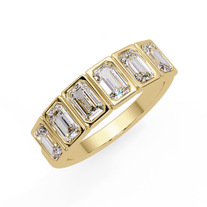 Anillo de compromiso de media eternidad con bisel de esmeralda en oro amarillo de 14K, anillos de boda nupciales con diamantes cultivados en laboratorio, proveedor mayorista - Product Image 2