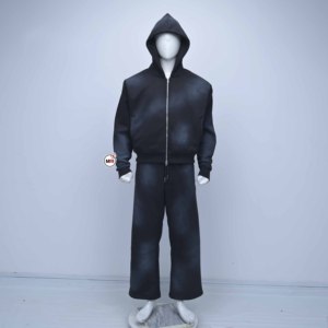 Unisex <b>Black</b> Hooded Zipper Tracksuit Full Length Solid Color Casual Autumn Wear Breathable Trendy Polyester Sweatshirt <b>Pants</b> Set - Product Image 1