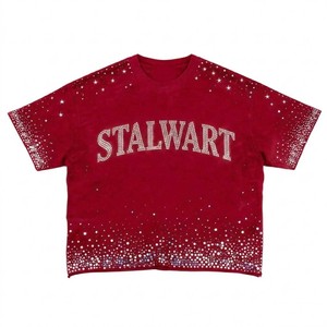 Stalwart Rhinestone Crop T-Shirt Regular Fit Short Sleeve Men's Formal O-Neck Knitted <b>Red</b> Solid Eco-Friendly Breathable Graphic - Product Image 1