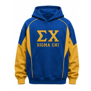 Sweat à capuche brodé Sigma Chi pour homme, bleu et or, manches raglan, en polaire, décontracté, avec poches, coupe classique, pour l'automne - Product Image 2