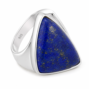 Natural <b>Lapis</b> <b>Lazuli</b> Gemstone Bohemian Style Statement <b>Ring</b> 925 Sterling Silver 18k Gold Rose Gold Geometric Trillion Cut - Product Image 1
