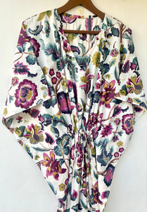 Nuevo Kaftán con Estampado Animal, Cuello en V, Cierre con Cordón, Manga Corta, Corte Ajustado, de Algodón Suave Indio, con Encaje, Largo Completo, para Mujer - Product Image 4