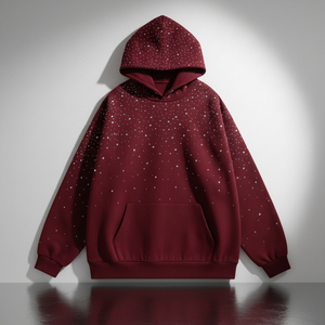 Sweat à capuche zippé pour homme, couleur unie, vintage, hiver, 100% coton, 400 GSM, poids lourd, effet vieilli, délavé à l'acide, avec strass - Product Image 6