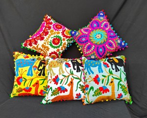 Embroidered <b>Cushion</b> <b>Cover</b>: Faux Dupioni Floral Pillow <b>Cover</b> - Product Image 2