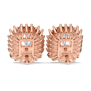 IGI Certified Lab Grown Diamond Radiant Cut Halo Stud Earrings 14K Yellow / White / Rose Gold Rectangle Cluster Diamond Earrings - Product Image 3