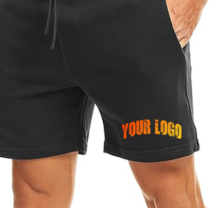 Shorts en coton noir pour homme avec cordon de serrage, logo frontal, motif uni, séchage rapide, écologiques, décontractés, respirants, taille mi-haute, avec poches - Product Image 5
