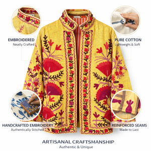 เสื้อแจ็คเก็ตปักลายดอกลาเวนเดอร์สไตล์อาร์ติซาน คอตั้ง มีกระเป๋าข้าง ทำมือ สไตล์โบโฮ บอมเบอร์แจ็คเก็ต - Product Image 2