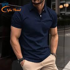 เสื้อโปโลแขนสั้นผู้ชายปี 2026 โลโก้แบบกำหนดเอง สีกรมท่า เนื้อผ้าเทคโนโลยีเพื่อประสิทธิภาพสูง พร้อมปกสีดำตัดกัน - Product Image 3