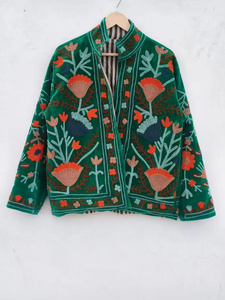 Blouson Bomber en Velours 100% Brodé Motif Floral Vintage Suzani Réversible avec Doublure en Lin – Écologique et Coupe-Vent – Vente en Gros - Product Image 4