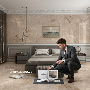 กระเบื้องเซรามิกพอร์ซเลน Embrace Brown ขนาด 800x1600 มม. แบบ Double Loading รับประกัน 5 ปี หนา 10 มม. พื้นผิวกันลื่น สีน้ำตาลหิน - Product Image 1
