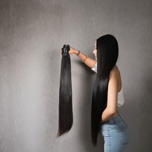 100% cruda virgen cutícula alineada cabello indio negro sedoso recto onda Natural Remy extensiones de cabello humano sin procesar onda suelta - Product Image 1