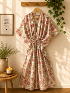 Wholesale 100% Cotton Maxi <b>Kaftan</b> Dress Women | V-neck Batwing Sleeves | Printed Boho <b>Beach</b> Cover | Resort Wear | OEM ODM - Product Image 4