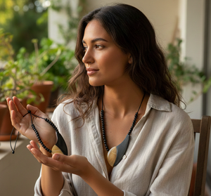 Collar colgante bohemio hecho a mano para mujer con piezas de cuerno de búfalo negro ahumado fusionado en cordones de algodón encerado ajustables - Product Image 5