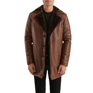 Chaqueta Larga de Invierno para Hombre en Cuero Marrón con Forro de Piel, Cuello de Piel, Forro Cálido y Diseño Clásico con Botones Personalizados - Product Image 6