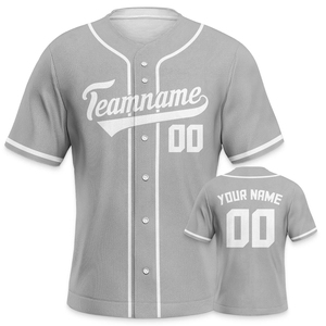 Camiseta de Béisbol Gris Personalizada para Hombre, Manga Corta, Cierre de Botones, Nombre del Equipo Impreso, Malla Transpirable, Unisex, Ropa para Adultos, ODM OEM - Product Image 1