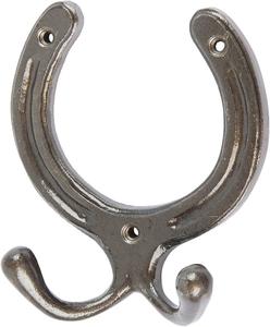 Compre al por mayor ganchos de pared de hierro fundido con forma de herradura, ganchos decorativos negros antiguos para abrigos, ganchos dobles para sombreros. - Product Image 1