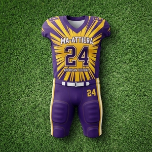 Custom Purple Gold American Football Uniform <b>Padded</b> Jersey <b>Pants</b> Set Team Sports Apparel - Product Image 6
