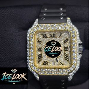 Montre mécanique Ice Look, cadran carré, lunette en cristal, chiffres romains, montre-bracelet unisexe, bijoux de mode - Product Image 1