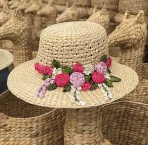 Sac à main de plage en jacinthe d'eau brodé, ensemble sac à main et chapeau en jacinthe d'eau brodés sur mesure, vêtements de plage artisanaux d'été. - Product Image 2