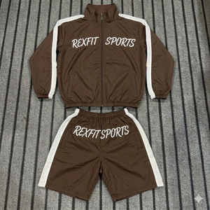 ชุดเสื้อแจ็คเก็ตและกางเกงขาสั้นกีฬาสะท้อนแสงสำหรับผู้ชาย Rexfit Sports Factory Direct ผลิตจากไนลอน ขายส่ง - Product Image 1
