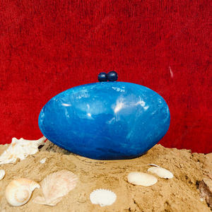 Pochette de soirée de luxe ovale bleue en résine, faite à la main en Inde, rigide, pour mariage, soirée, pour femme - Product Image 2