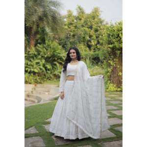 Conjunto Lehenga Choli Blanco Mujer Diseñador - Product Image 3