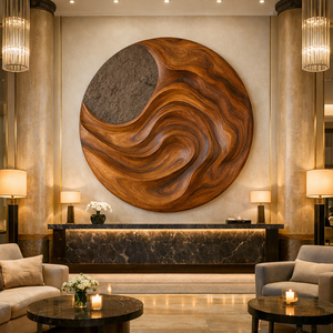 Sculpture murale Art Déco artisanale en bois organique de luxe Luxali, écologique, durable, décoration murale pour salon - Product Image 2