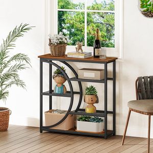 Table console industrielle moderne avec étagères de rangement, structure en métal, table d'appoint en bois pour entrée, salon, couloir - Product Image 5