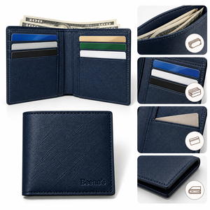 <b>Mens</b> Vintage Saffiano Genuine <b>Leather</b> Foldable <b>Bifold</b> <b>Wallet</b> with Polyester Lining Short Size for Daily Use - Product Image 6