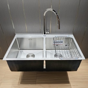 อ่างล้างจานสแตนเลสสอง304ติดด้านบนสุดหรูทำด้วยมือมีสองรูราคาดีที่สุดจากโรงงานเวียดนาม - Product Image 6