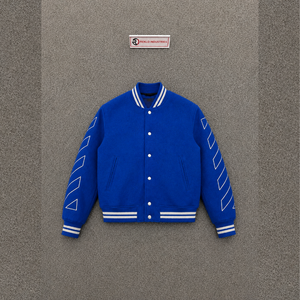 Chaqueta Varsity Azul de Alta Calidad para Hombre, Patrón Geométrico, Corte Regular, Estilo Casual para Otoño, Moda Urbana, Streetwear, Estilo Deportivo Moderno - Product Image 5