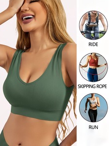 Women Ribbed V Neck Sports <b>Bra</b> <b>Low</b> <b>Back</b> Seamless Yoga Crop Top Push Up Padded Fitness Workout Tank Activewear Blanks - Product Image 5