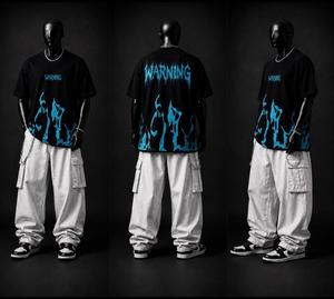 T-shirt en jersey noir surdimensionné pour homme 82 Degree avec imprimé flamme rouge 100% coton style streetwear manches courtes col rond M L XL - Product Image 3