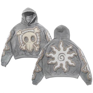 Sweat à capuche surdimensionné vintage délavé à l'acide pour homme, avec logo brodé, style streetwear décontracté, marque de vêtements de mode OEM - Product Image 4