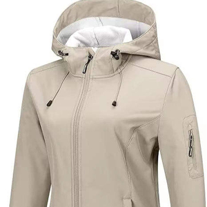 Veste softshell décontractée pour femme, motif uni, imperméable, coupe-vent, fermeture éclair, col à capuche, tricot en coton, écologique - Product Image 1