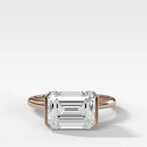 Anillo de compromiso de diamante cultivado en laboratorio con corte esmeralda East West, personalizado, de 3 quilates, con engaste de media montura, solitario, oro macizo de 14K y 18K, al por mayor - Product Image 5