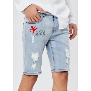 Pantalones Cortos de Mezclilla para Hombre con Bordado Desgastado Personalizado, de Alta Calidad, Estilo Baggy, Lavado Ácido, Doble Dobladillo - Product Image 1