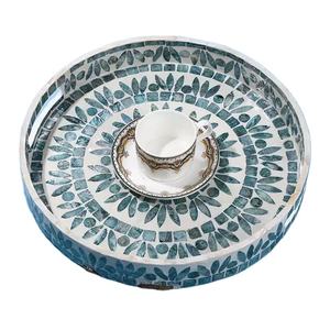 Plateau de service d'incrustation en nacre, plateau de laque pour la décoration de la maison plateau rond comme décor de Table basse - Product Image 1