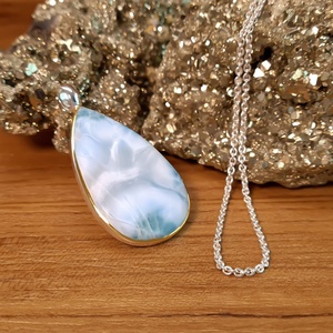 Natural Larimar Pendant 925 Sterling Silver Vintage Engagement Wedding Necklace Drop Cabochon Gemstone Jewelry for Women Gift - Product Image 3