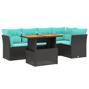 Juego de sofás de patio de ratán sintético negro de 5 piezas con cojines, elegantes muebles de exterior - Product Image 2
