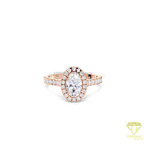 Bague de fiançailles en moissanite, taille ovale, avec halo, en or jaune, pavée, pour mariage, promesse ou anniversaire, pour femme - Product Image 4