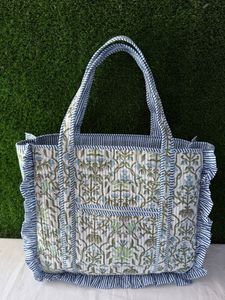 Sac fourre-tout élégant en coton matelassé vintage avec fermeture éclair, fait main, imprimé, sac à bandoulière pour le bureau, l'université, le shopping et le quotidien - Product Image 5