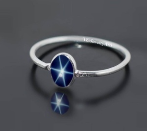 Anillo Pequeño de Zafiro Estrella, Anillo Lindy Azul de Plata Esterlina 925, Anillo Lindy Azul de 6 Rayos, Anillo Hecho a Mano, Regalo para Ella - Product Image 5