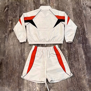Custom Patchwork Nylon Tracksuit Streetwear Manufacturer Lightweight Zip up Hoodie and Short High Quality Fashion Sweat Suits - Product Image 6