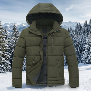 Blouson matelassé à capuche pour homme, hiver, épais et chaud, fermeture éclair, décontracté, vert olive, rembourrage en polyester, col montant, coupe classique - Product Image 4